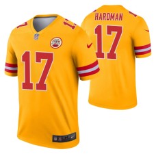 Men Mecole Hardman Kansas City Chiefs Jersey Gold Inverted Legend Edition