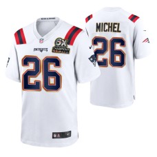 New England Patriots #26 Sony Michel 6X Super Bowl Champions Patch Jersey White Game