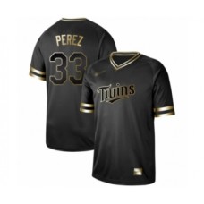 Men's Minnesota Twins #33 Martin Perez Authentic Black Gold Fashion Baseball Stitched Jersey