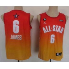 Men's Los Angeles Lakers #6 LeBron James Orange 2022 All Star 6 Patchs Icon Sponsor Swingman Stitched Jersey