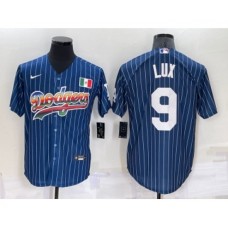 Men's Los Angeles Dodgers #9 Gavin Lux Rainbow Blue Red Pinstripe Mexico Cool Base Nike Stitched Jersey