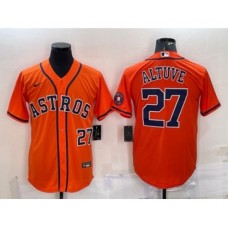 Men's Houston Astros #27 Jose Altuve Number Orange With Patch Stitched MLB Cool Base Nike Jersey