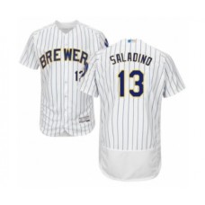 Men's Milwaukee Brewers #13 Tyler Saladino White Home Flex Base Authentic Collection Baseball Player Stitched Jersey