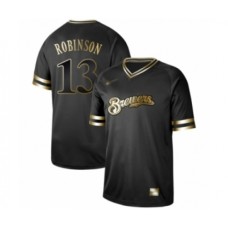 Men's Milwaukee Brewers #13 Glenn Robinson Authentic Black Gold Fashion Baseball Stitched Jersey