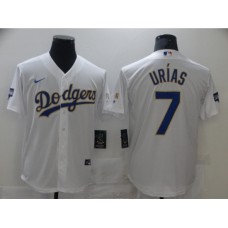 Men's Nike Los Angeles Dodgers #7 Julio Urias White Game Champions Stitched Jersey