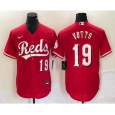 Men's Cincinnati Reds #19 Joey Votto Number Red Cool Base Stitched Baseball Jersey