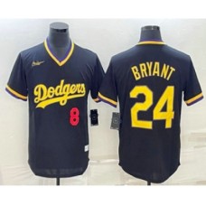 Men's Los Angeles Dodgers #8 #24 Kobe Bryant Number Black Stitched Pullover Throwback Nike Jersey1