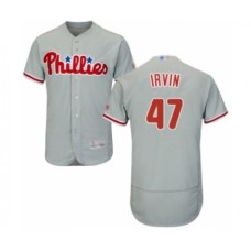 Men's Philadelphia Phillies #47 Cole Irvin Grey Road Flex Base Authentic Collection Baseball Player Stitched Jersey