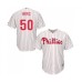 Men's Philadelphia Phillies #50 Hector Neris Replica White Red Strip Home Cool Base Baseball Jersey