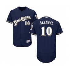 Men's Milwaukee Brewers #10 Yasmani Grandal Navy Blue Alternate Flex Base Authentic Collection Baseball Jersey