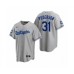 Men's Los Angeles Dodgers #31 Joc Pederson Gray 2020 World Series Champions Road Replica Stitched Jersey