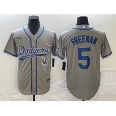 Men's Los Angeles Dodgers #5 Freddie Freeman Grey Cool Base Stitched Baseball Jersey