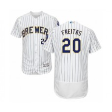 Men's Milwaukee Brewers #20 David Freitas White Home Flex Base Authentic Collection Baseball Player Stitched Jersey