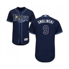 Men's Tampa Bay Rays #9 Jake Smolinski Navy Blue Alternate Flex Base Authentic Collection Baseball Jersey