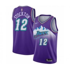 Men's Utah Jazz #12 John Stockton Authentic Purple Hardwood Classics Basketball Stitched Jersey