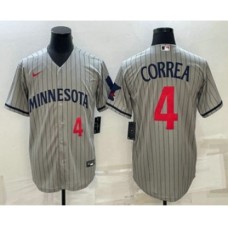 Men's Minnesota Twins #4 Carlos Correa Number 2023 Grey Home Team Cool Base Stitched Jersey