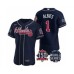 Men's Atlanta Braves #1 Ozzie Albies 2021 Navy World Series Flex Base With 150th Anniversary Patch Baseball Stitched Jersey