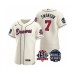 Men's Atlanta Braves #7 Dansby Swanson 2021 Cream World Series Flex Base With 150th Anniversary Patch Baseball Stitched Jersey