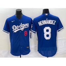 Men's Nike Los Angeles Dodgers #8 Kike Hernandez Number Blue Stitched Flex Base Jersey