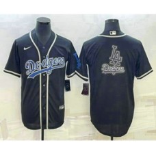 Men's Los Angeles Dodgers Big Logo Black Cool Base Stitched Baseball Jersey