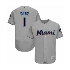 Men's Miami Marlins #1 Isan Diaz Grey Road Flex Base Authentic Collection Baseball Player Stitched Jersey