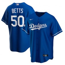 Men's Los Angeles Dodgers #50 Mookie Betts Nike Royal 2020 World Series Champions Patch Alternate Replica Stitched Jersey