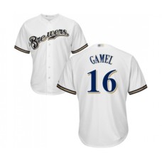 Men's Milwaukee Brewers #16 Ben Gamel Replica White Alternate Cool Base Baseball Jersey