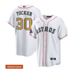 Men's Houston Astros #30 Kyle Tucker Nike White Gold 2023 Gold Collection Replica Player Stitched Jersey