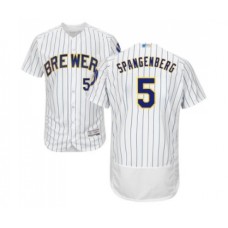 Men's Milwaukee Brewers #5 Cory Spangenberg White Home Flex Base Authentic Collection Baseball Jersey