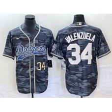 Men's Los Angeles Dodgers #34 Toro Valenzuela Number Gray Camo Cool Base Stitched Baseball Jersey