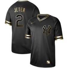 Men's Nike New York Yankees #2 Derek Jeter Black Gold Authentic Stitched Baseball Jersey