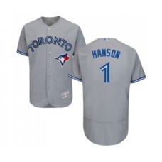 Men's Toronto Blue Jays #1 Alen Hanson Grey Road Flex Base Authentic Collection Baseball Jersey