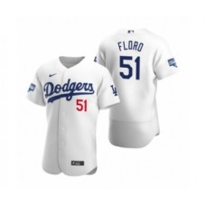 Men's Los Angeles Dodgers #51 Dylan Floro White 2020 World Series Champions Authentic Stitched Jersey