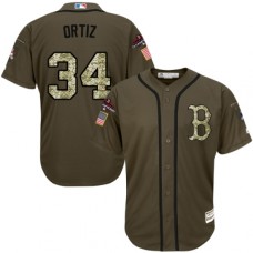 Men's Majestic Boston Red Sox #34 David Ortiz Authentic Green Salute to Service 2018 World Series Champions MLB Jersey