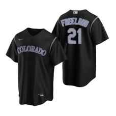 Men's Nike Colorado Rockies #21 Kyle Freeland Black Alternate Stitched Baseball Jersey