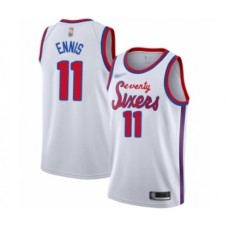 Men's Philadelphia 76ers #11 James Ennis Authentic White Hardwood Classics Basketball Stitched Jersey