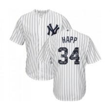 Men's New York Yankees #34 J.A. Happ Authentic White Team Logo Fashion Baseball Jersey