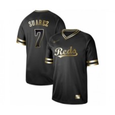 Men's Cincinnati Reds #7 Eugenio Suarez Authentic Black Gold Fashion Baseball Stitched Jersey