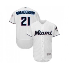 Men's Miami Marlins #21 Curtis Granderson White Home Flex Base Authentic Collection Baseball Jersey