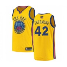 Men's Golden State Warriors #42 Nate Thurmond Swingman Gold 2019 Basketball Finals Bound Basketball Jersey - City Edition