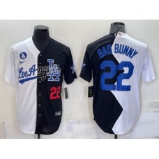 Men's Los Angeles Dodgers #22 Bad Bunny White Black Number 2022 Celebrity Softball Game Cool Base Stitched Jersey