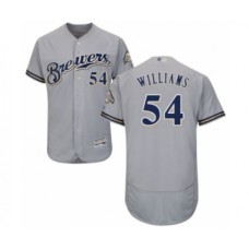 Men's Milwaukee Brewers #54 Taylor Williams Grey Road Flex Base Authentic Collection Baseball Player Stitched Jersey