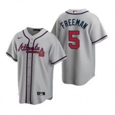 Men's Nike Atlanta Braves #5 Freddie Freeman Gray Road Stitched Baseball Jersey