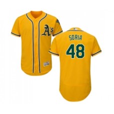 Men's Oakland Athletics #48 Joakim Soria Gold Alternate Flex Base Authentic Collection Baseball Jersey