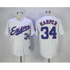 Montreal Expos #34 Bryce Harper White Throwback Stitched Jersey