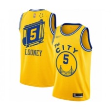 Men's Golden State Warriors #5 Kevon Looney Authentic Gold Hardwood Classics Basketball Stitched Jersey - The City Classic Edition