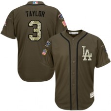 Men's Majestic Los Angeles Dodgers #3 Chris Taylor Authentic Green Salute to Service 2018 World Series MLB Jersey