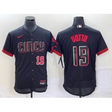 Men's Cincinnati Reds #19 Joey Votto Number Black 2023 City Connect Flex Base Stitched Jersey 1