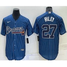 Men's Atlanta Braves #27 Austin Riley Navy Blue Pinstripe Stitched MLB Cool Base Nike Jersey