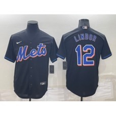 Men's New York Mets #12 Francisco Lindor Black Stitched MLB Cool Base Nike Jersey